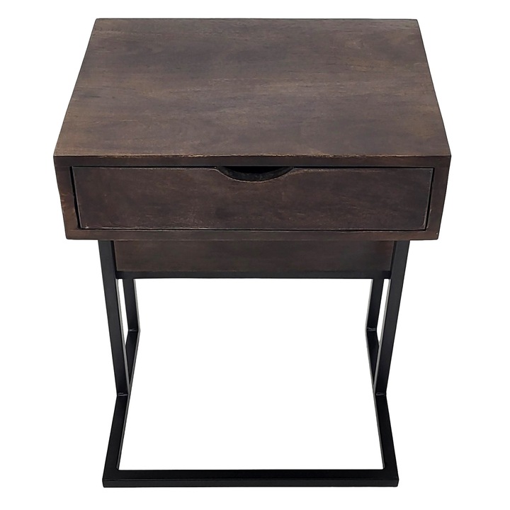 Noptiera indiana Upma, 46x30x64 cm, lemn de mango/otel, maro inchis