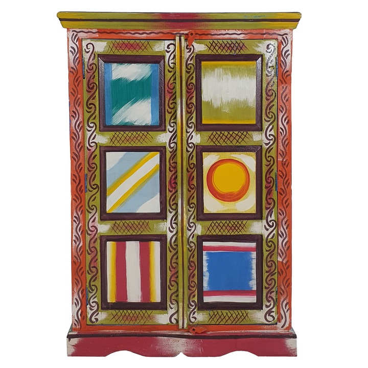Comoda indiana Rani, 90x40x120 cm, lemn de mango, multicolor