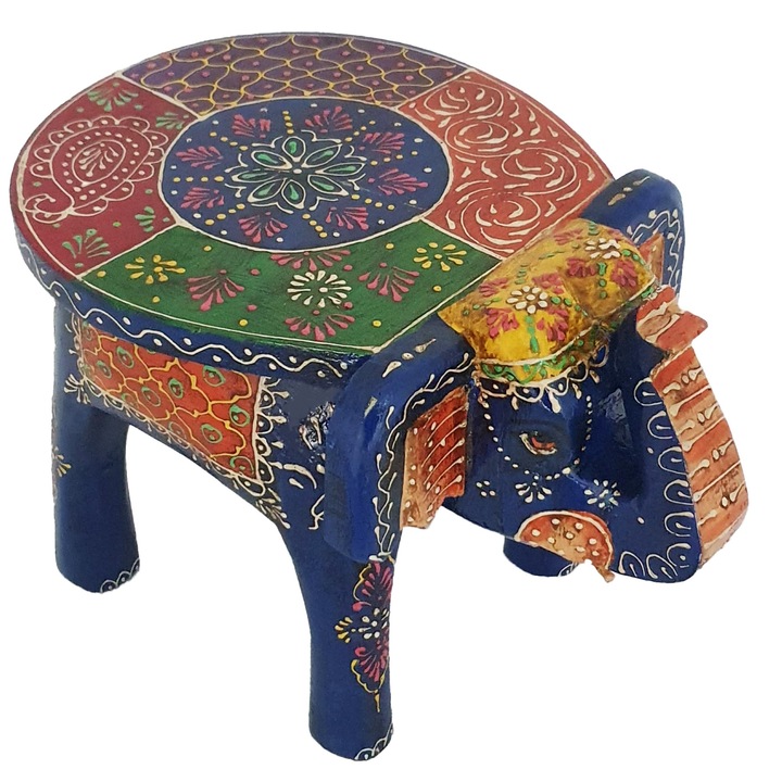 Masuta de cafea indiana Hathi, model elefant, 25x20x25 cm, lemn de mango, multicolor