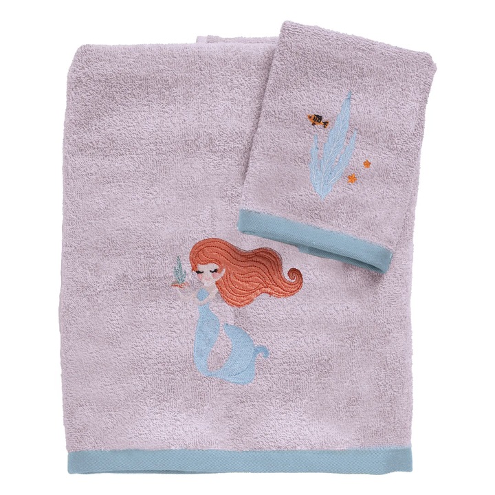 Set 2 prosoape brodate Das Home, Model sirena, Multicolor