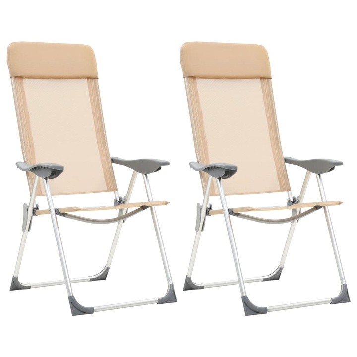 Set 2 scaune camping pliabile Zakito Europe, 5 nivele reglare, crem, 57x73.5x111 cm