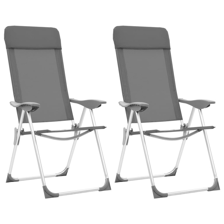 Set 2 scaune camping pliabile Zakito Europe, reglabile, gri, 57x73,5x111cm