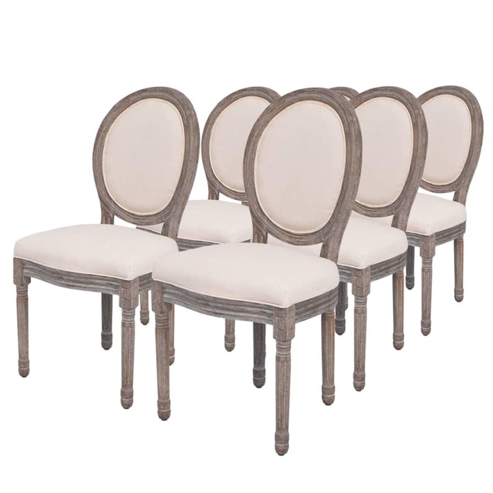 Комплект от 6 стола, Zakito Europe, Дърво, 50 x 56 x 95,5 см, Кремав