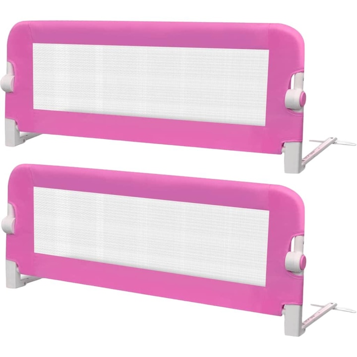 Комплект от 2 защитни бариери за легло, Zakito Europe, Полиестер/Метал, 102 x 36,5 x 42 см, Бяло/Розово