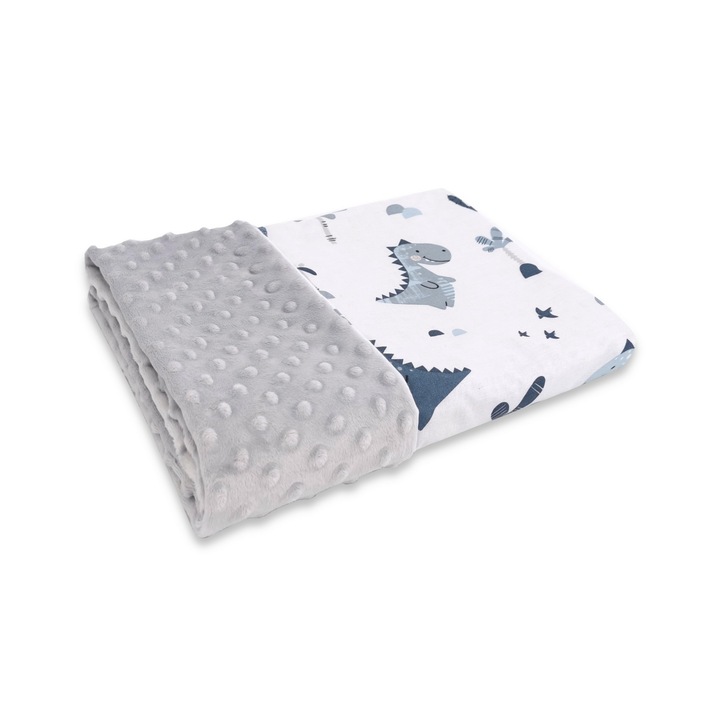 Одеяло, MimiNu Dino Garnet, Пухкаво, Двулицево, 75x100 см, Изработено от микси плат и памук, Oeko Tex Standard 100 сертифицирани материали, многоцветен