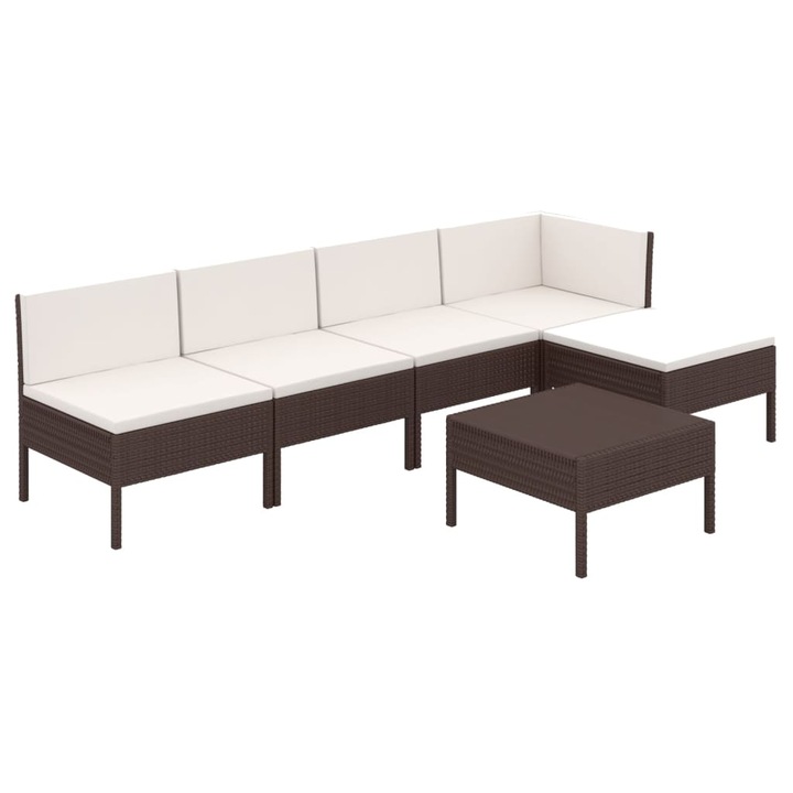 6 részes barna polyrattan kerti bútorszett párnákkal