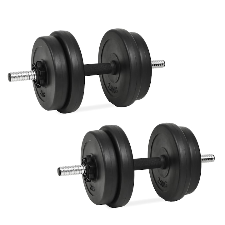 Комплект дъмбели vidaXL, 20 кг, Черен, 14 части