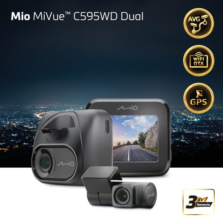 Mio MiVue C595WD Dual autókamera, GPS, WIFI, Sony STARVIS, Éjszakai üzemmód, Parkolásfigyelés