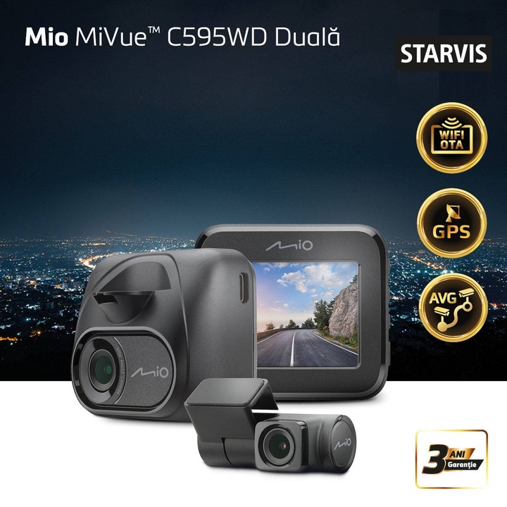 Mio MiVue C595WD Dual autókamera, GPS, WIFI, Sony STARVIS, éjszakai üzemmód, parkolásfigyelés