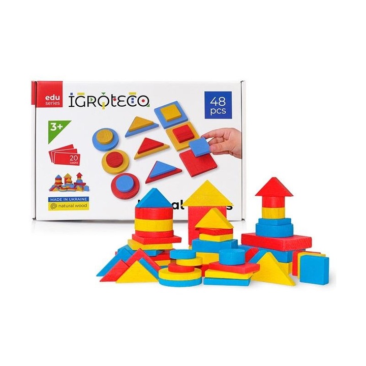 Építőkészlet gyerekeknek, Igroteco, Fa, 48 db, Multicolor
