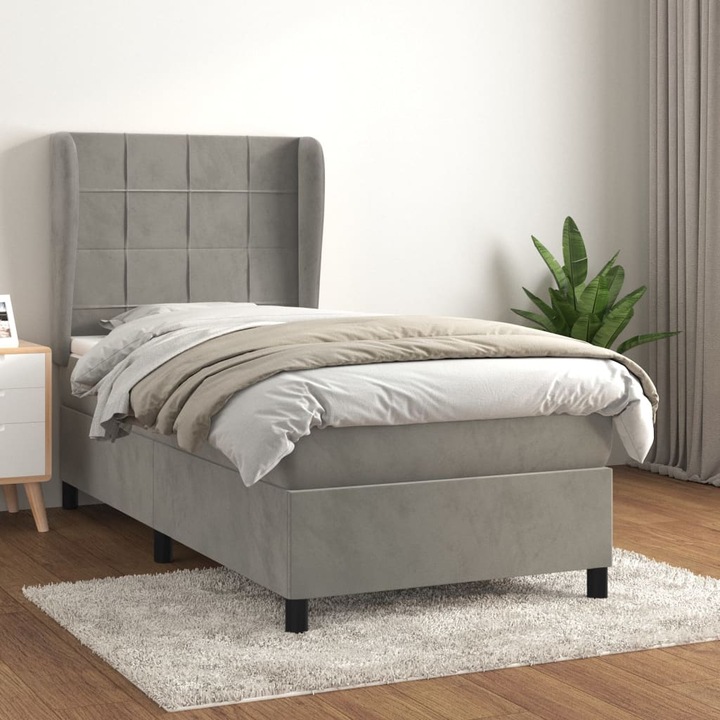 Pat, Zakito Europe, Lemn/Poliester, 203x83x118/128 cm, Saltea inclusa, Gri