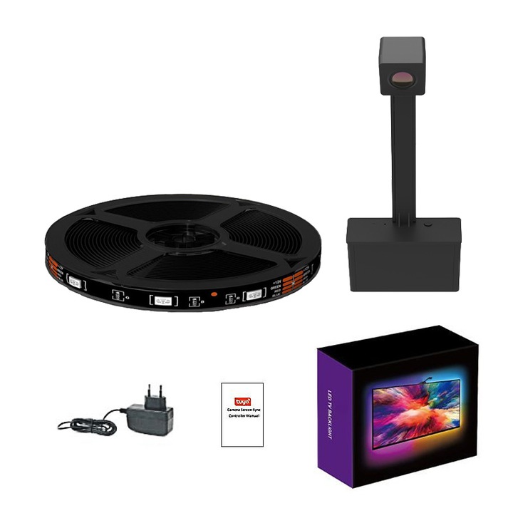 Banda LED cu ecran inteligent, SIHOiSi®, Control vocal, Iluminare de fundal TV, Compatibil cu TV 50-70 inchi, 5 m, Multicolor