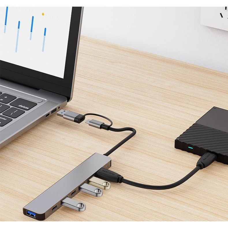 Hub 7n1, többportos adapterek, USB-C/USB, ezüst - eMAG.hu