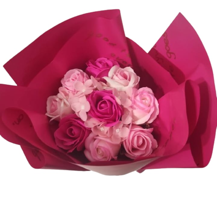 Buchet floral cu 9 trandafiri din sapun, parfumati, model 2