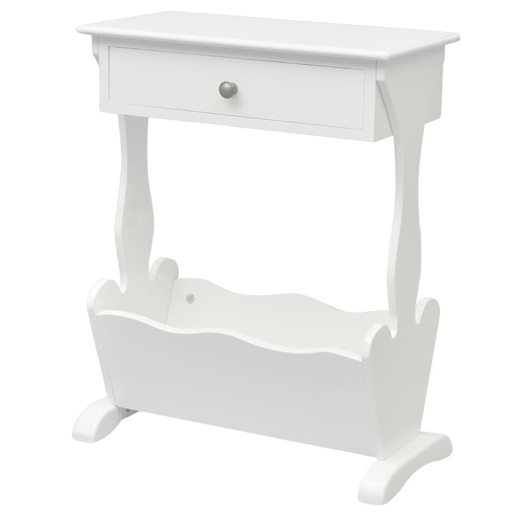 Елегантна поставка за списания с чекмедже, Zakito Europe, MDF, 48,5 x 24 x 61 см, Бяла
