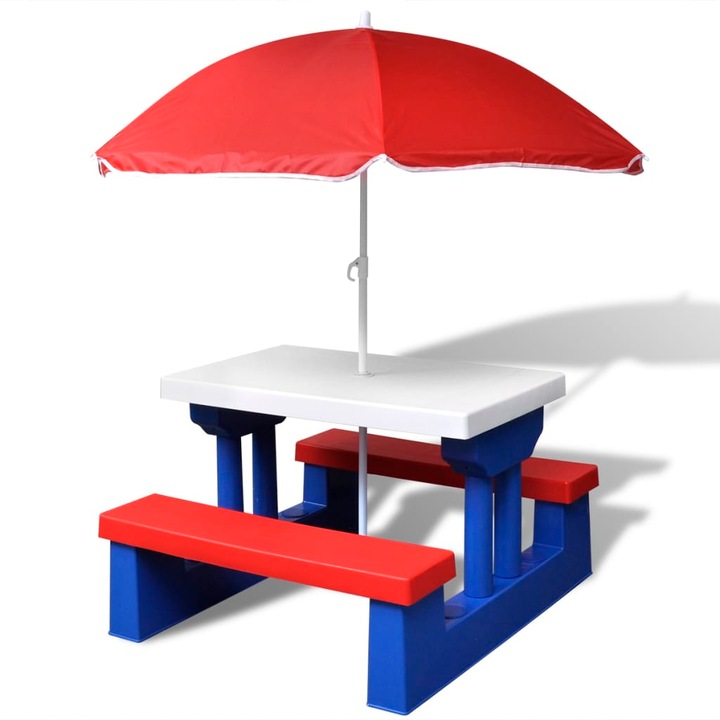 Set masa de picnic pentru copii cu umbrela Zakito Europe, multicolor, 67x41x47cm