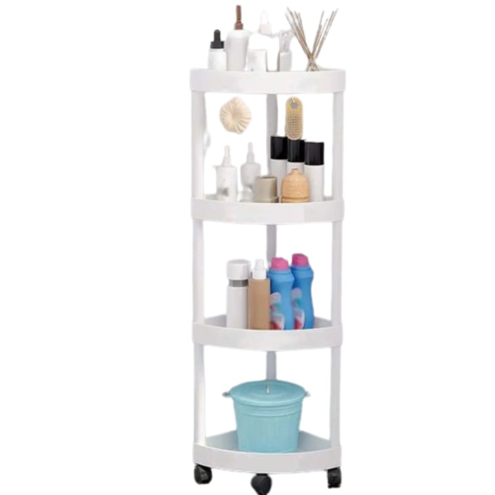 Etajera baie/bucatarie cu 4 rafturi pentru colt, Alb, Plastic, 34 x 25 x 84 cm