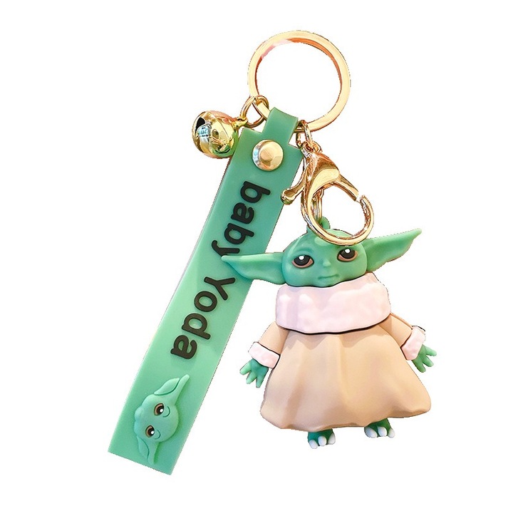 Kulcstartó, Baby Yoda modell, PVC, 10 x 5,5 cm, arany/zöld