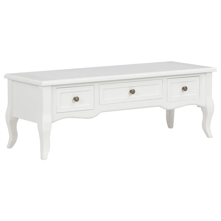 Comoda TV, Zakito Europe, MDF/Lemn, stil francez, 3 sertare, 100x35x35cm, Alb