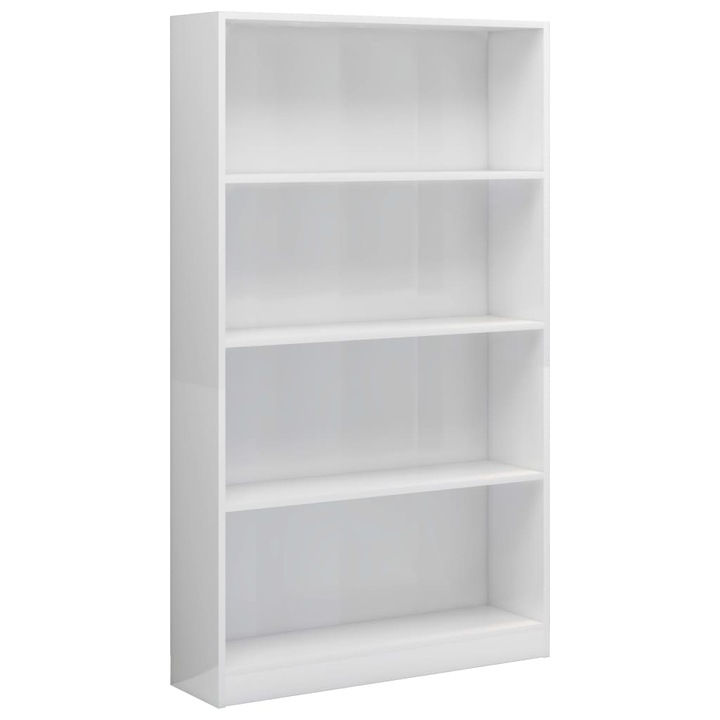 Biblioteca 4 rafturi vidaXL, alb lucios, 80x24x142 cm, lemn prelucrat, 20 kg
