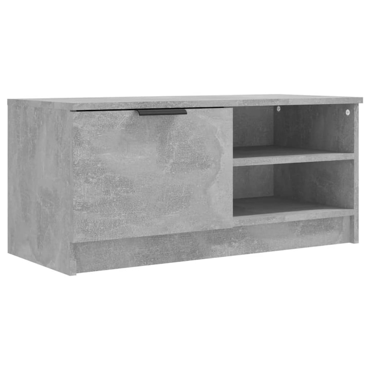 Comoda TV Zakito Europe, lemn 2 sertare si polite, gri beton, 80x35x36,5cm