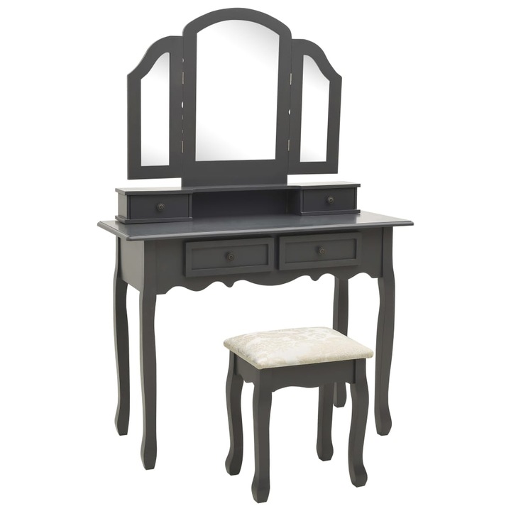 Тоалетка и стол, Zakito Europe, Дърво/MDF, 100x40x75 см, Сив
