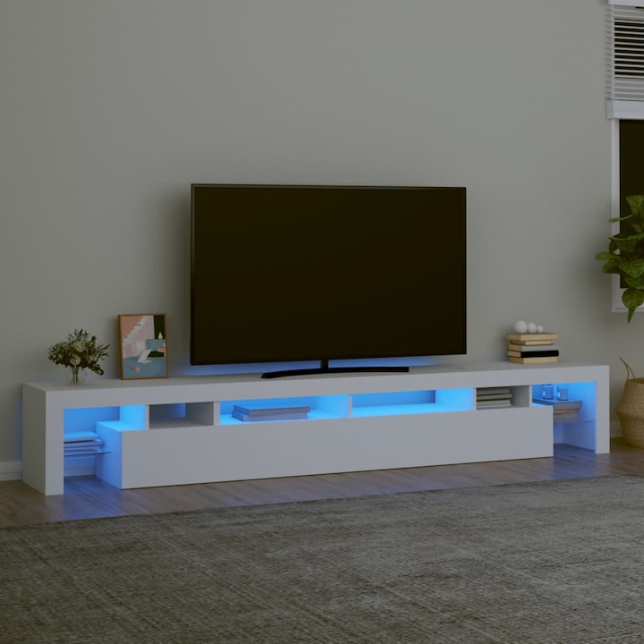 Comoda TV, Zakito Europe, Lemn compozit, LED, 260x36.5x40cm, Alb