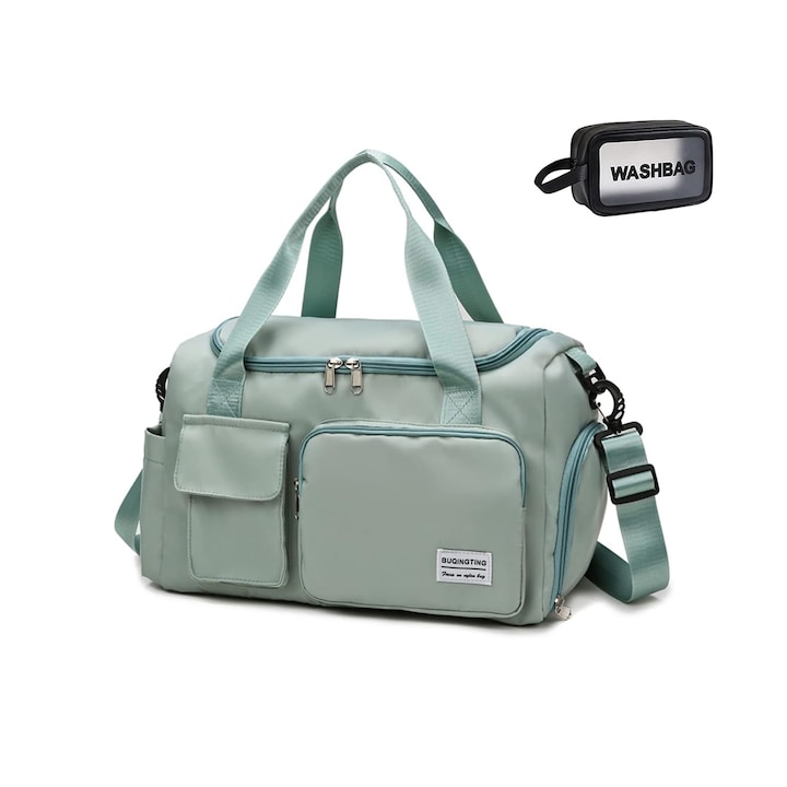 Чанта за фитнес и пътуване, водоустойчива, с места за съхранение, зелен цвят и козметична чанта
