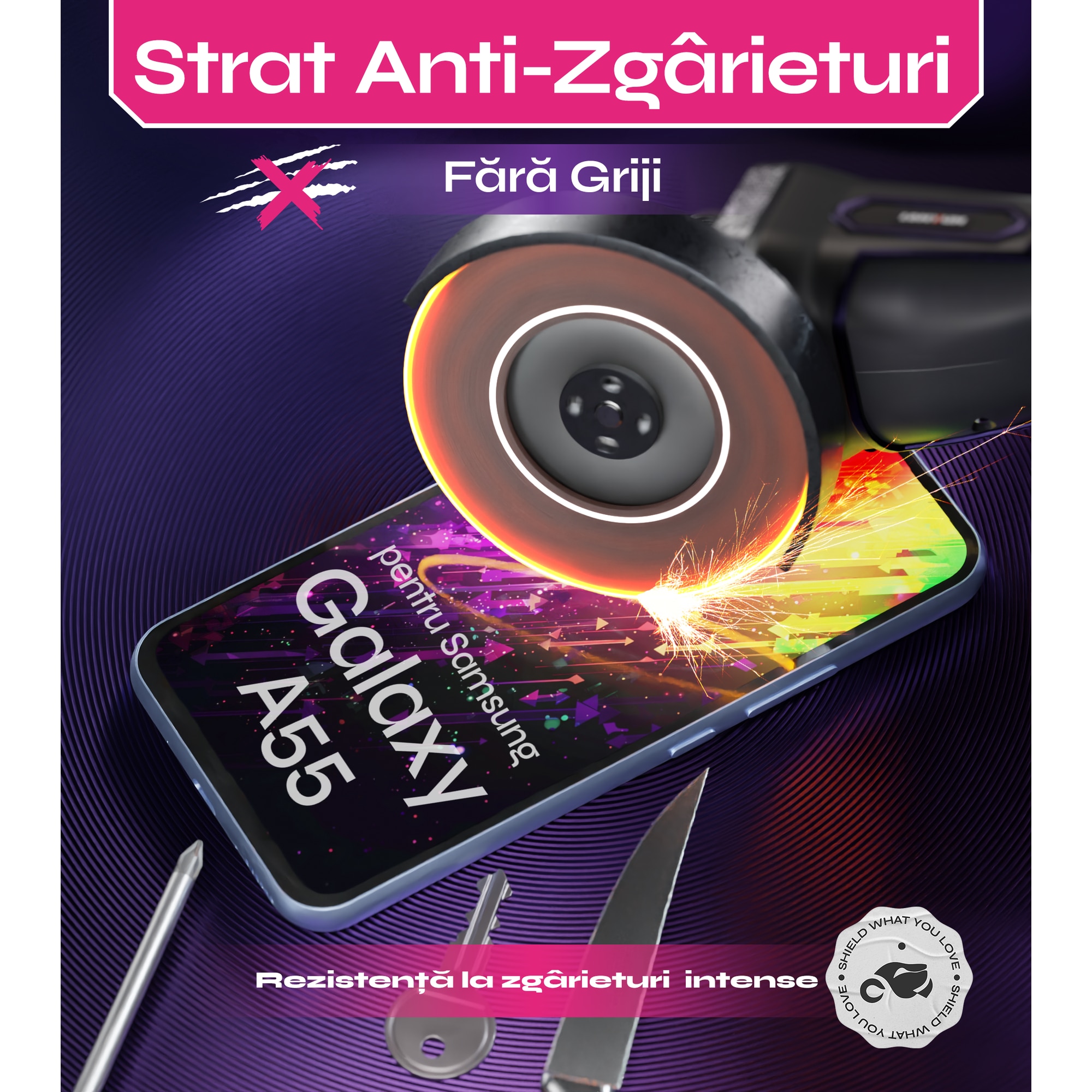 Set 2 Folii sticla compatibil cu Samsung Galaxy A55, DefenSlim, instalare usoara si rapida cu dispozitiv de potrivire automata in 30 sec cu Easy Install Kit patentat, protectie telefon