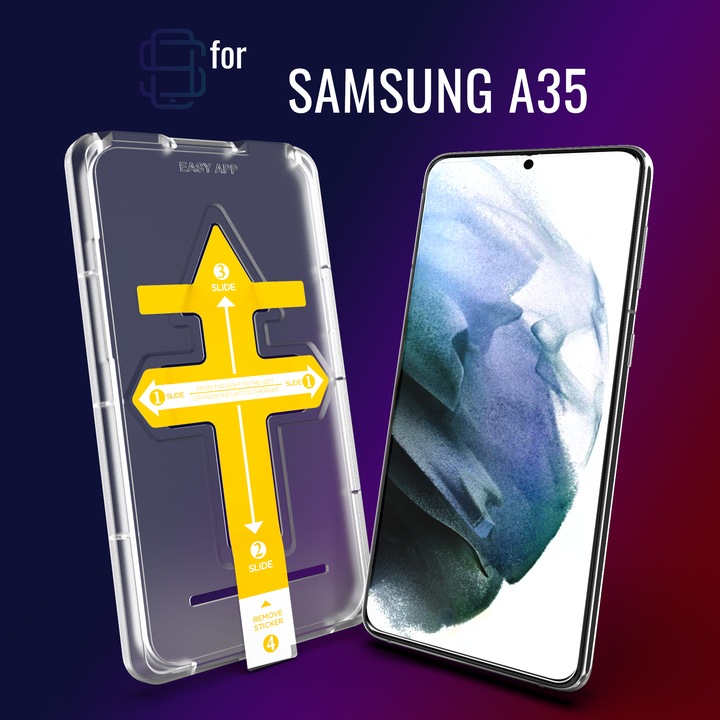 Комплект от 2 стъклени екрана, съвместими със Samsung Galaxy A36, DefenSlim, лесен и бърз монтаж с автоматично устройство за 30 секунди с патентован Easy Install Kit, защита на телефона