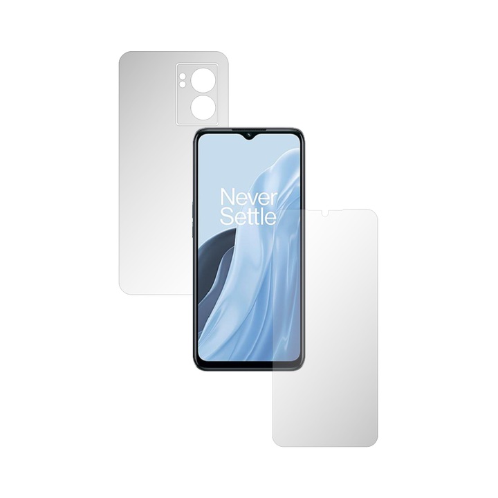 2 db Folie24 teljes testre kiterjedő képernyővédő készlet, OnePlus Nord N300-hoz, egyszerű lefedés, képernyő + hátlap, 1 szett Ultra-Clear + 1 szett matt, öntapadó, rugalmas, önregenerálódással
