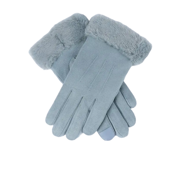 Manusi Calduroase de Dama, pentru Toamna si Iarna, din Fleece si Blanita Moale la Interior, Elegante, Marime Unica, Albastru Pastel, PriStyle®