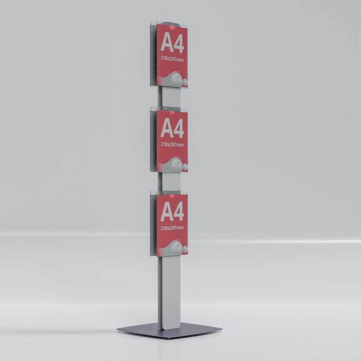 Stand de Informare cu 6 inserturi din plexiglas, format A4(210x297mm), expunere dubla fata, Portrait, JJ DISPLAYS