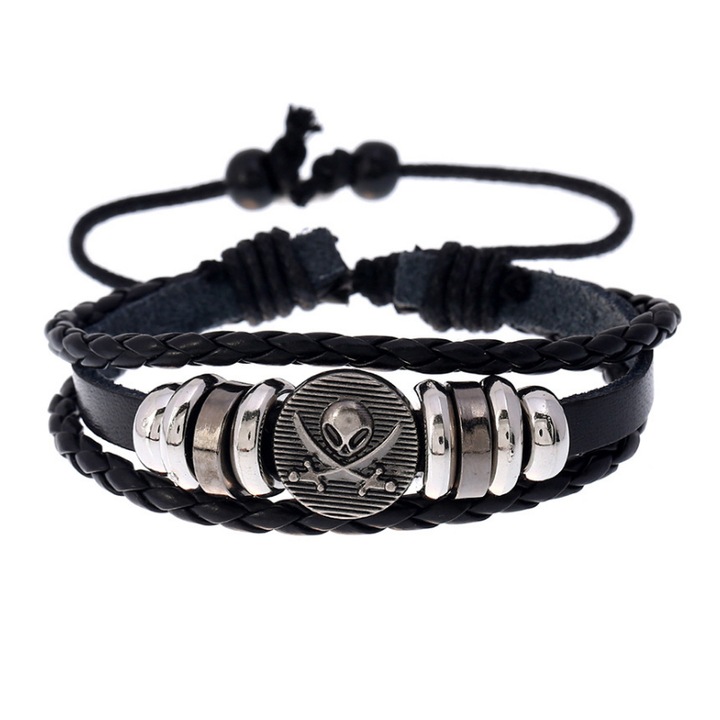 Bratara cu model pirat alien, tematica human life is fun, unisex, neagra, EFAYN