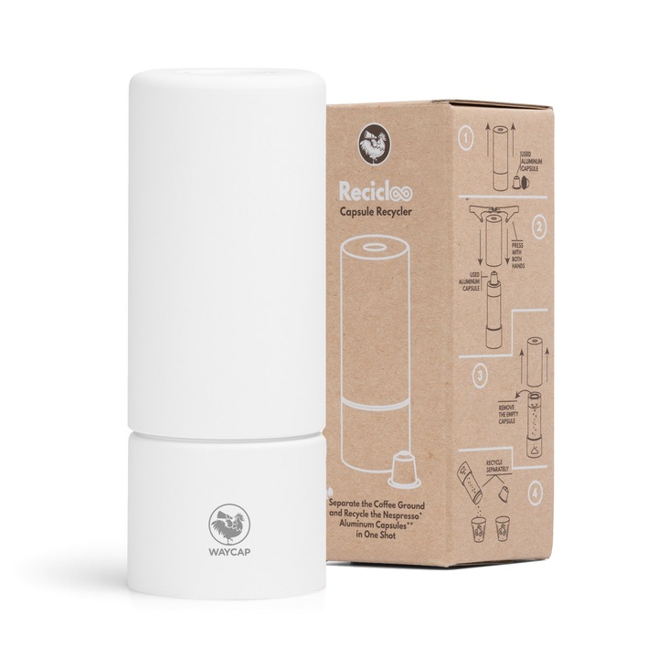 Устройство за рециклиране на капсули, WayCap, Съвместим с Nespresso, Recicloo, Бяло