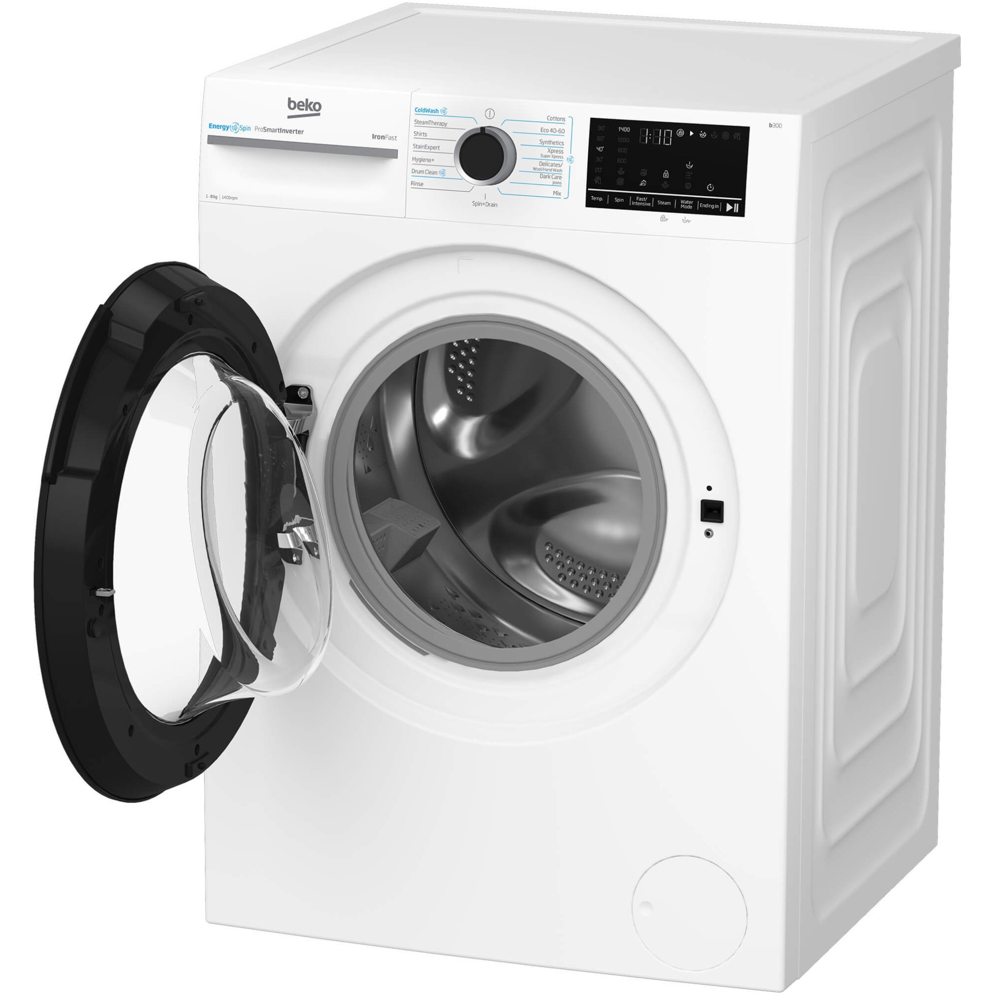 Masina de spalat rufe Beko BM3WFSU48415WB, 8 kg, 1400 rpm, Clasa A, Motor ProSmart Inverter, EnergySpin, ColdWash, SteamCure, Alb