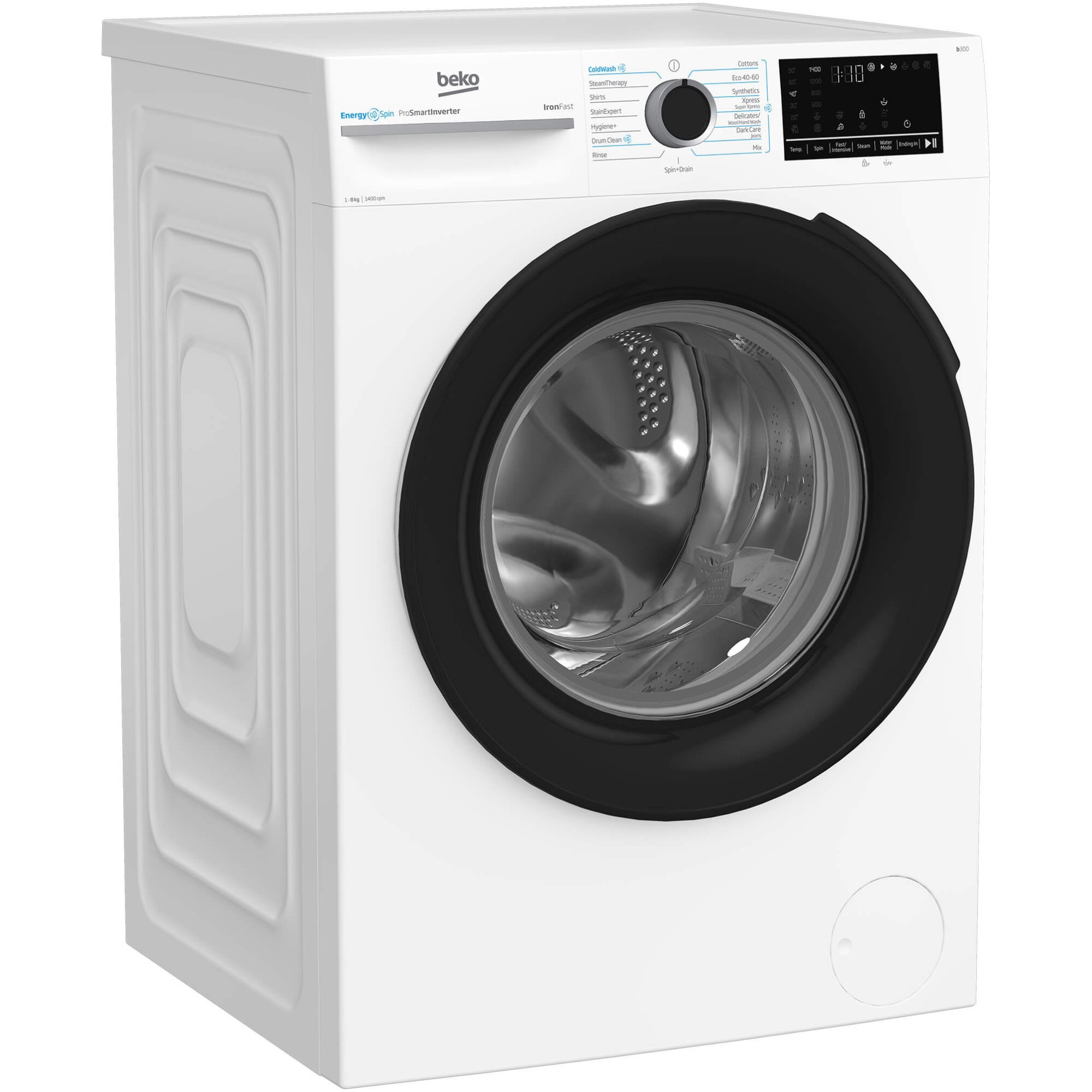 Masina de spalat rufe Beko BM3WFSU48415WB, 8 kg, 1400 rpm, Clasa A, Motor ProSmart Inverter, EnergySpin, ColdWash, SteamCure, Alb