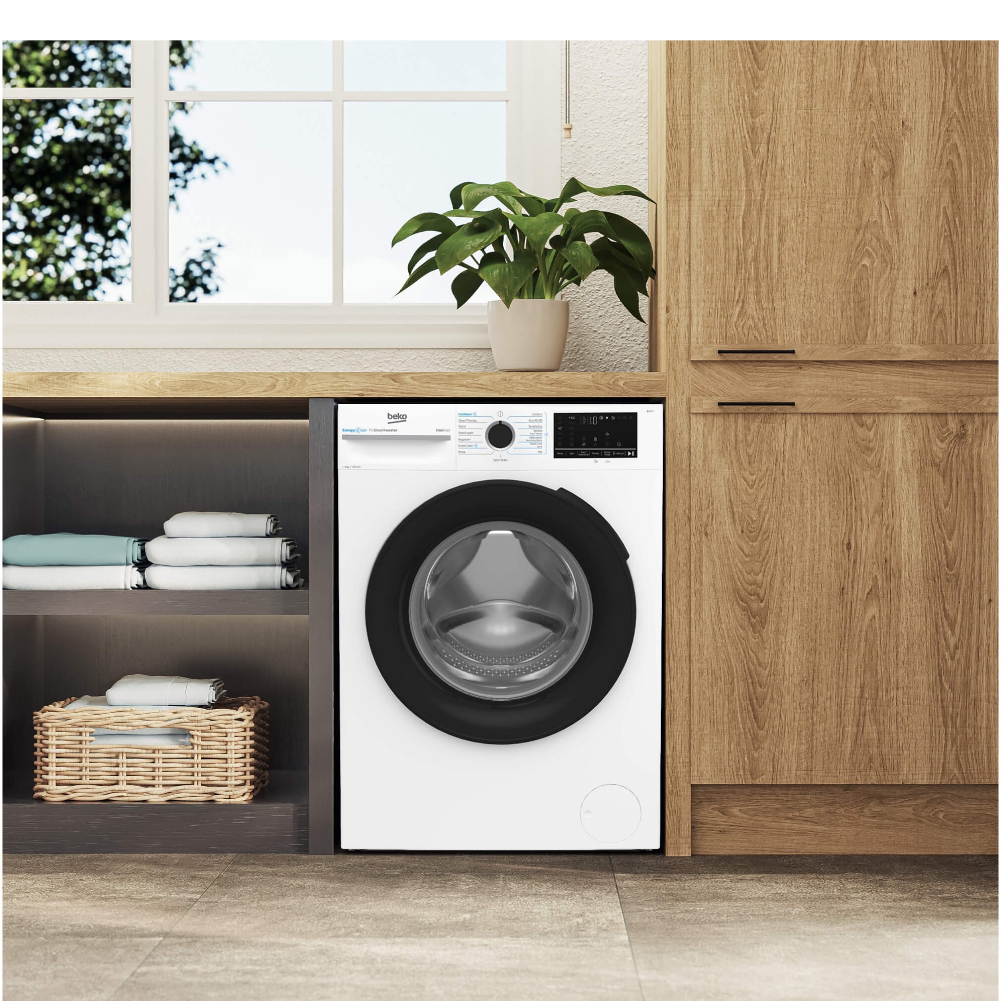 Masina de spalat rufe Beko BM3WFSU48415WB, 8 kg, 1400 rpm, Clasa A, Motor ProSmart Inverter, EnergySpin, ColdWash, SteamCure, Alb
