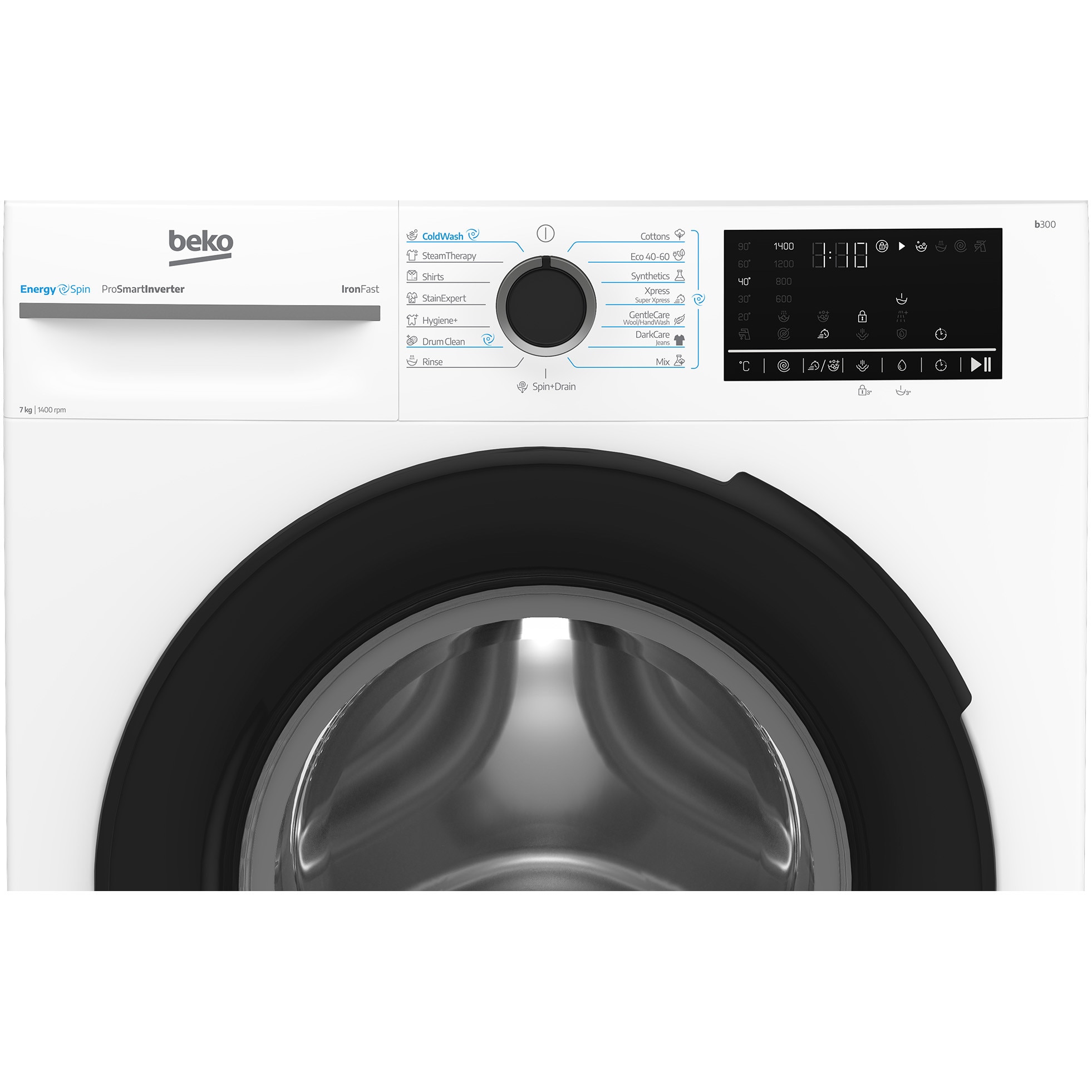 Masina de spalat rufe Beko BM3WFSU47415WB, 7 kg, 1400 rpm, Clasa A, Motor ProSmart Inverter, SteamCure, AddXtra, EnergySpin, Coldwash, Alb