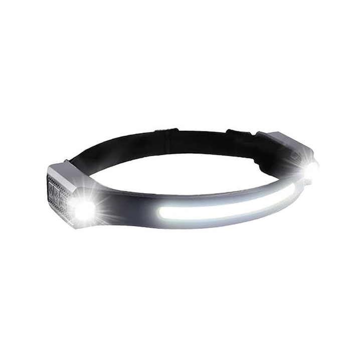 LED челник, JENUOS®, 1 x COB Ultra-Bright лентов източник, бяла светлина, ABS, 1200 mAh, USB зареждане, 4 светлинни режима, черен