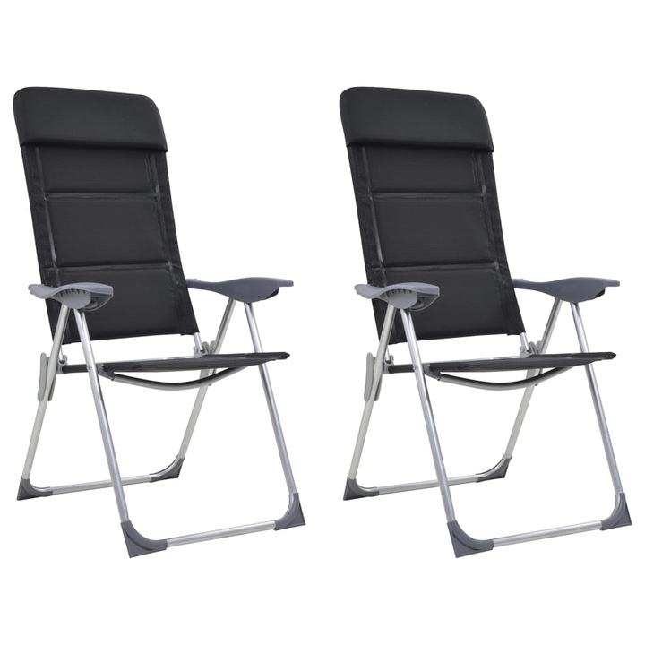 Set scaune camping Zakito Europe, aluminiu, reglabile, negru, 58x69x86-111cm