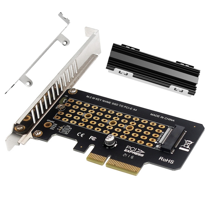 Адаптер M.2 NVME SSD към PCIE 3.0/4.0 x4, Axroad Mall, 32 Gbps, С алуминиев радиатор, Съвместим PCI-E4.0 X1 X4 X8 x16, За SSD с форм фактор 2280, 2260, 2242 и 2230, Метален, 100 *56,5 мм, черен