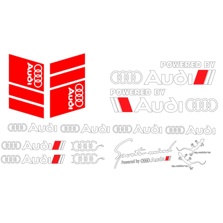 Set 15 stickere Audi, alb cu rosu