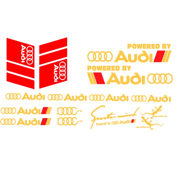 15 db-os Audi matrica, arany és piros készlet