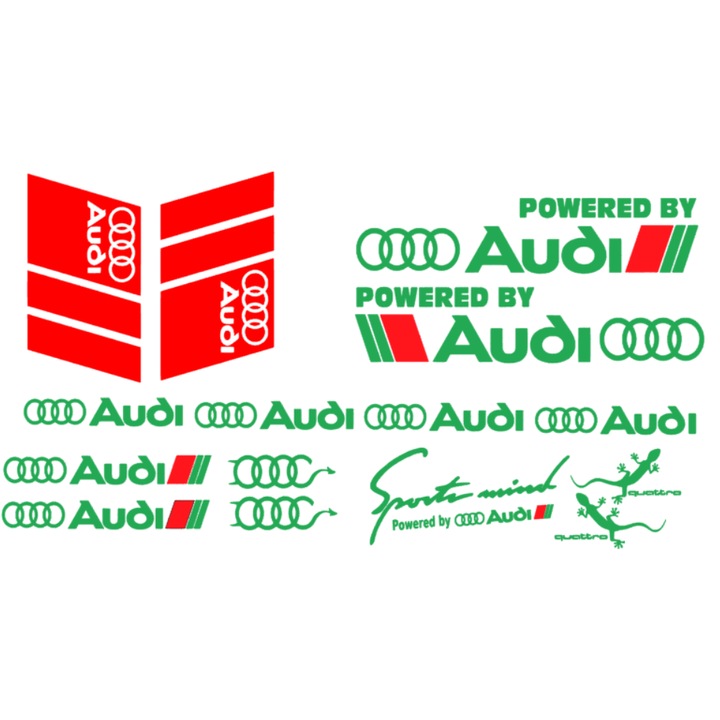 Set 15 stickere Audi, verde cu rosu