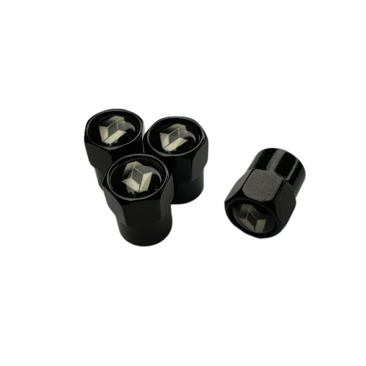 Set 4 capacele pentru ventil auto din aluminiu, Hexagon, General Store, Renault, Negru