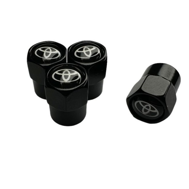 Set 4 capacele pentru ventil auto din aluminiu, Hexagon, Toyota, Negru