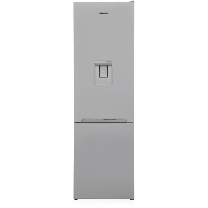 Combina frigorifica Heinner HC-V288SWDE++, 288 l, Less Frost, Clasa E, Dozator apa, Control mecanic, Iluminat LED, H 180 cm, Argintiu