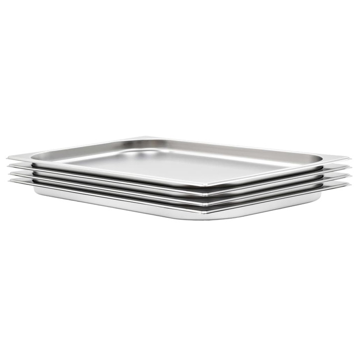 Комплект 4 гастронорм тави, Zakito Europe, неръждаема стомана, 530x325x20mm, сребристи