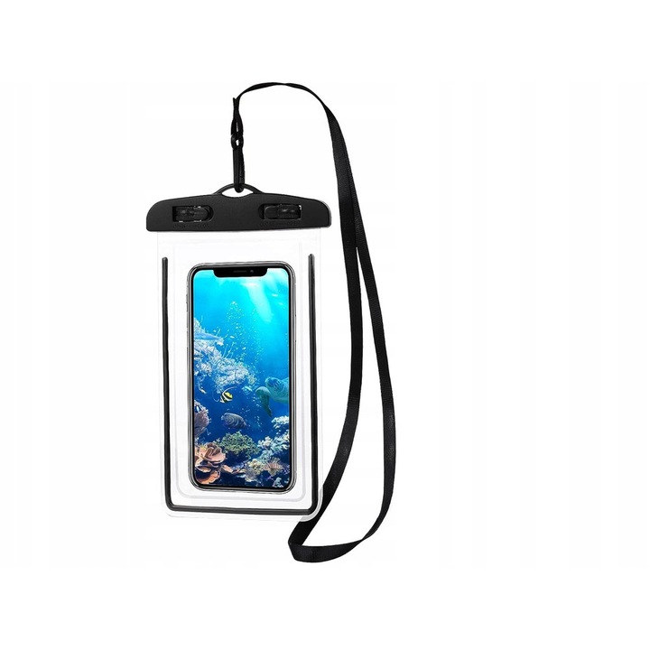 Husa subacvatica waterproof cu snur pentru telefoane, culoare neagra
